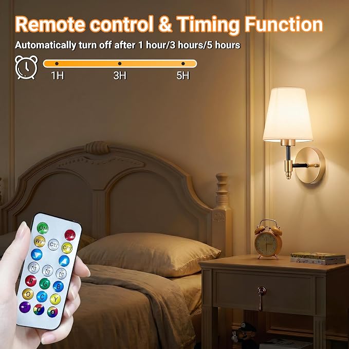 Nekhung Battery Operated Wall Sconce, Peel and Stick Sconces Set of 2 | Wireless Adhesive Stick On Wall Sconce, 10000mAh Rechargeable RGB Bulb with Remote, No Drill Wall Light for Bedroom Decor - Image 7