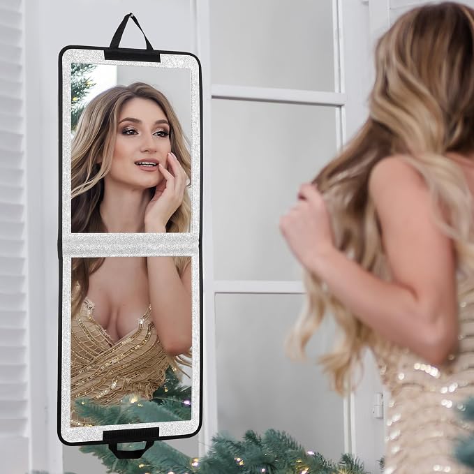 LPHUMEX Foldable Full Length Mirror Glitter Silver, 13x33 Portable Body Mirror for Travel, Dance, Festival by LPHUMEX