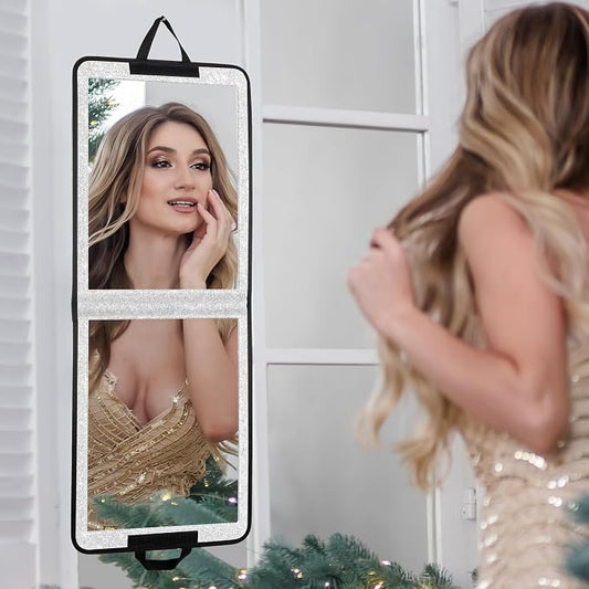LPHUMEX Foldable Full Length Mirror Glitter Silver, 13x33 Portable Body Mirror for Travel, Dance, Festival by LPHUMEX