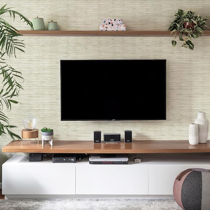 JiffDiff Grasscloth Wallpaper Peel and Stick Cream Grassweave Peel & Stick Wall Paper Textured Wallpaper Self Adhesive Contact Paper 787" x 17.3" - Image 3