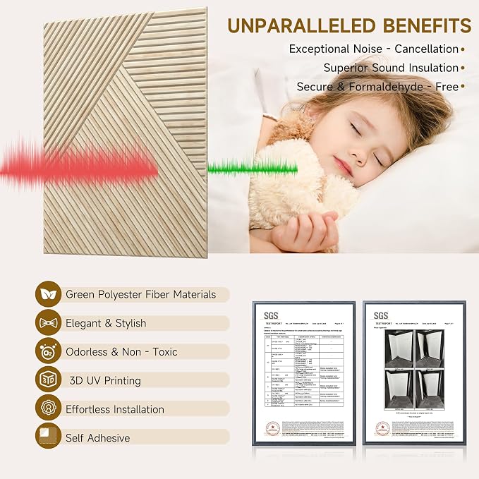 Acoustic Wall Panels,6 Pack,23.6"x23.6" Sound Panels,Rustic Oak | Peel and Stick Wall Panels,Decorative 3D UV Printing with Wood Print,High-Density 100% Polyester Fiber Soundproof Wall Panels - Image 3