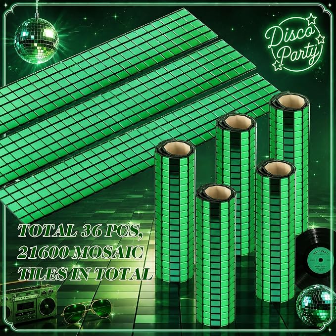 21600 Pieces Green Disco Mirror Tile Self-Adhesive Mirrors Mosaic Tile - Image 4