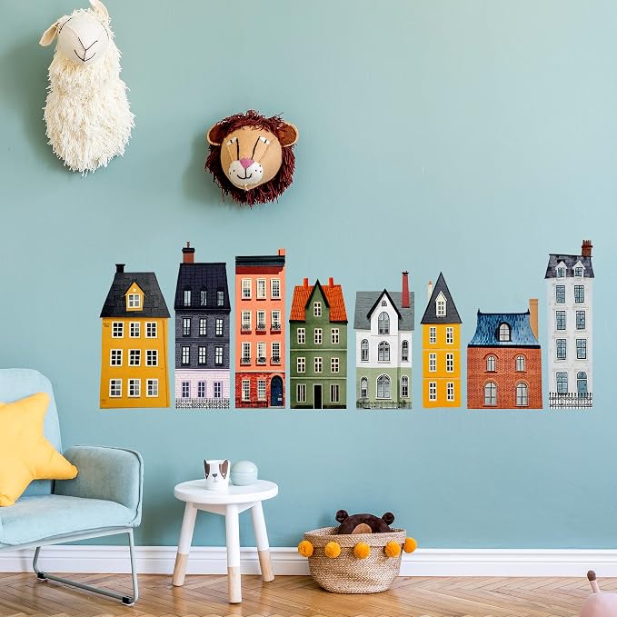 Watercolor Towns Village Wall Decal, Peel and Stick Nursery Mural Wall Stickers for Kids, Boys and Girls Room, Bedroom & Toddler Room Decor - Image 7