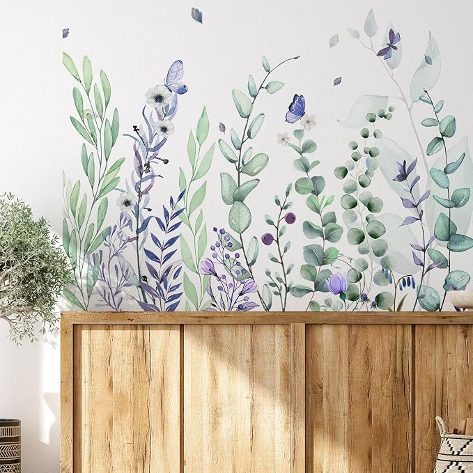 Zonon 6 Pcs Flower Wall Decals Peel and Stick Sticker, Eucalyptus | Vinyl Removable Wall Stickers & Murals, Eucalyptus Wall Decals, Green Leaves Garden Decor for Bedroom, Living Room, Nursery - Image 5