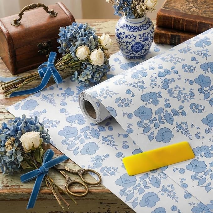 Drydiet Blue Floral Wallpaper Peel Stick Contact Paper 15.8 x 118.1 | Self Adhesive, Blue Floral Design, Easy Apply Remove, Wall Sticker for Home Locker Dorm Classroom Living Room Decor - Image 3