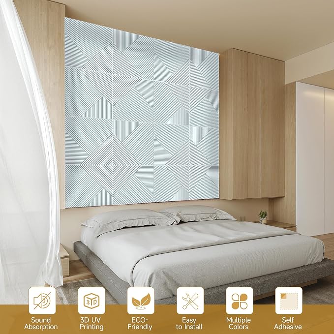 Acoustic Wall Panels,6 Pack,23.6"x23.6" Soundproof Panels,White | Self-Adhesive Sound Absorbing Panels,3D UV Printing with Wood Print,High-Density Polyester Fiber, Art Acoustic Panels - Image 6