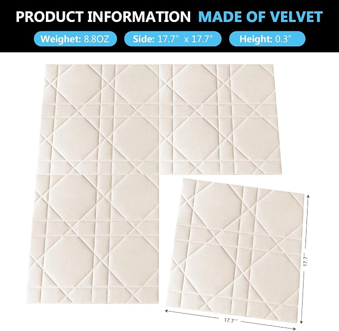 Velvet 3d wall panels for Interior wall Decor peel and stick, Soundproof Geometric Textured 3d Wall Panels for Living Room, Bedroom, TV Background 17.7" x 17.7", Cover 26.15 Sq.Ft Cream White - Image 3