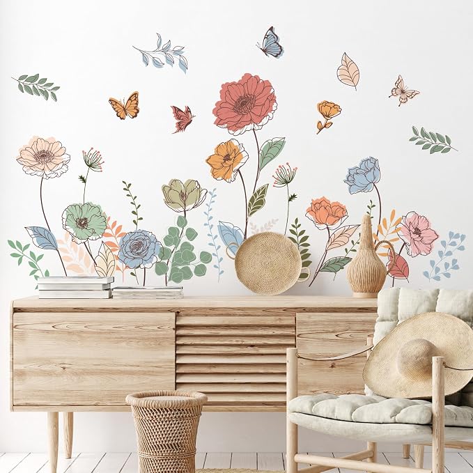 Zonon 6 Pcs Flower Wall Decals Peel and Stick Sticker, Bohemian | Vinyl Removable Wall Stickers & Murals, Bohemian Flower Wall Decals, Boho Wildflower Decor for Bedroom, Living Room - Image 2