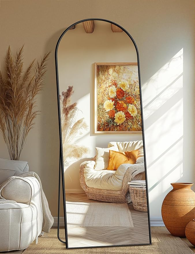 Arched Full Length Mirror, 70"x24" Standing Body Mirror for Wall, Black by TRAHOME