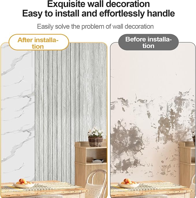 Chejiaye Peel and Stick 3D Wall Panel -15.75"x118"Soundproof Self-Adhesive Wall Sticker, Removable Thick PVC Slat Contact Paper for Kitchen Bedroom,Ceiling Wall Decoration Wood Grain (Light Grey) - Image 7