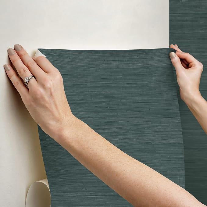 NuWallpaper x Society Social Peacock Classic Faux Grasscloth Peel & Stick Wallpaper, Teal - Image 7