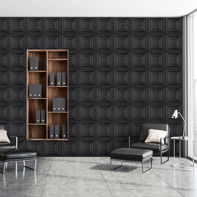 Heikki 30 Pack 3D Wall Panel for Interior Wall Décor, PVC Flower Textured Wall Panels for Living Room Bedroom Hotel Office, 11.8"x11.8", Double-Sided Tape (Black-HZX) - Image 7