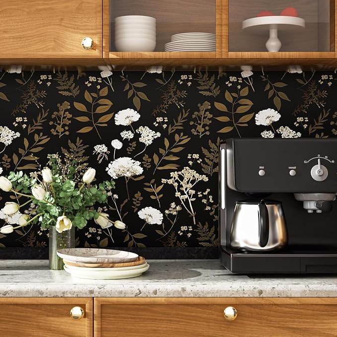 Laatse Vintage Dark Floral Leaf Peel and Stick Wallpaper 17.5"x197" | Self Adhesive/Removable/Waterproof/Thick Vinyl Contact Paper for Bathroom Bedroom Shelf Cabinet Drawer,Prepasted,Easy Peel - Image 5