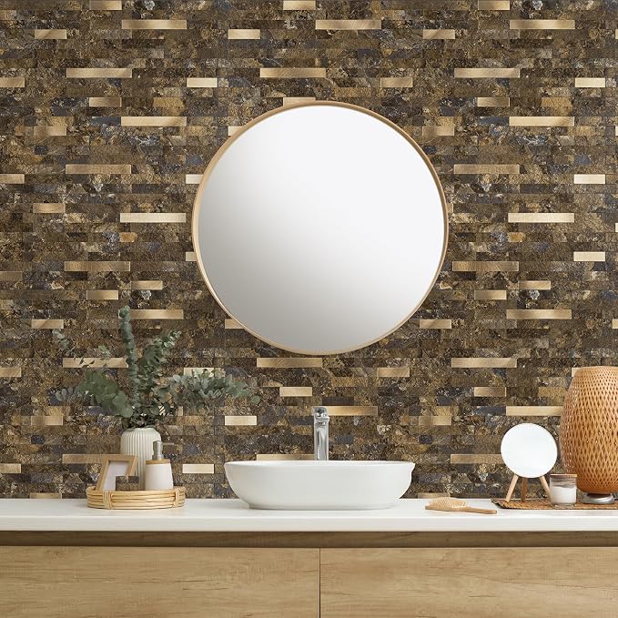 StyloVue 20 Sheets Peel and Stick Backsplash for Kitchen, Rust Slate with Metal Gold Look Stick on Tile Upgrade Your Kitchen Backsplash, RV, Fireplace - Image 9