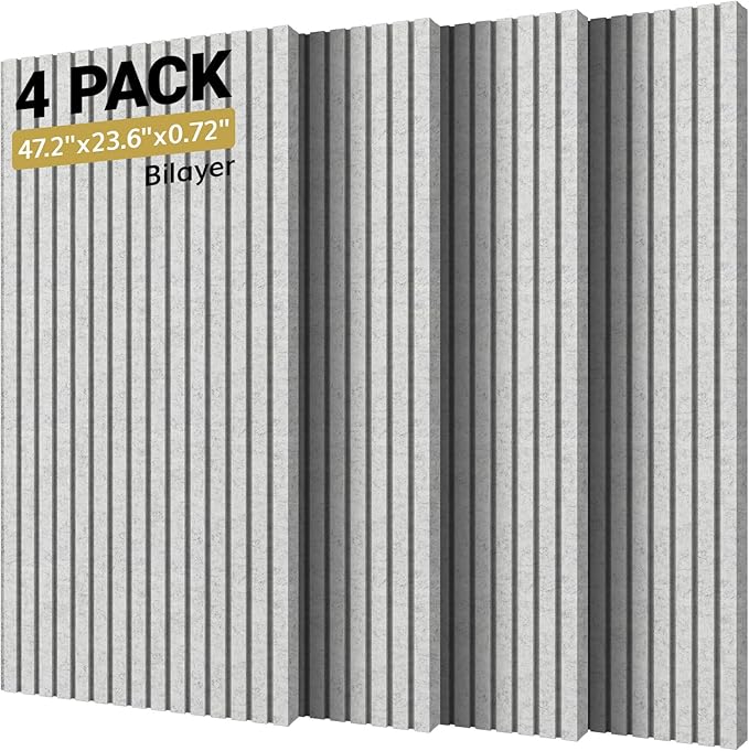 TONOR Dual-Layer Thickened Acoustic Wall Panels-4 Pack 47.2"x23.6"x0.72" | Self Adhesive High Density Sound Proof Panels for Walls, Peel and Stick Wall Panels for Interior Wall Decor, Gray by TONOR