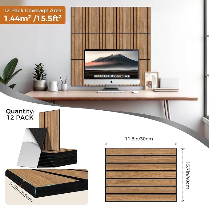 TO-TH 12 Pack Sound Panels Self-Adhesive Noise Absorbing Panel, Rustic Teak | Decorative Wood Grain, Peel and Stick Sound Proof Wall Panel, Reduce Echo & Flutter, Noise Canceling for Home, Office, Studio - Image 5