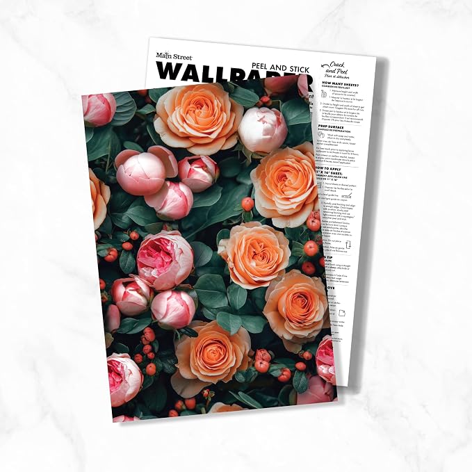 Main Street Peel and Stick Wallpaper Sheets, Fresh Roses, 12-Pack | 11 x 16 in sheet size; Covers up to 14.67 sq ft; Eco-friendly paper material; No paste or additional adhesive required - Image 6
