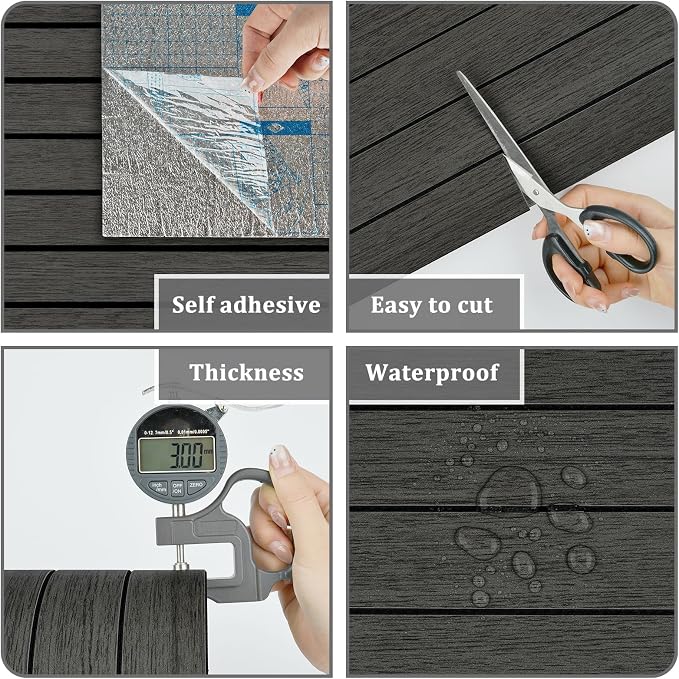 Grey/Black Wood Acoustic Wall Panels Peel and Stick 3D Textured Wood Slat Wall Paneling 23.6" x 197" Self Adhesive Sound Proof PVC Wooden Grain Walls Panel for Bedroom Living Room Garge - Image 5