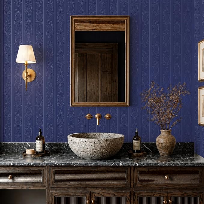 JiffDiff Navy Blue 3D Embossed Textured Peel Stick Wallpaper 17.3"x800" | Removable Renter Friendly Contact Paper, Waterproof Self Adhesive Wallpaper for Bedroom, Bathroom, Decor - Image 7