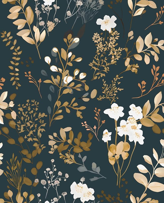 Laatse Vintage Dark Navy Gold Floral Peel and Stick Wallpaper 17.5"x197" | Self Adhesive/Removable/Waterproof/Thick Vinyl Contact Paper for Bathroom Bedroom Shelf Cabinet Drawer,Prepasted,Easy Peel by Laatse