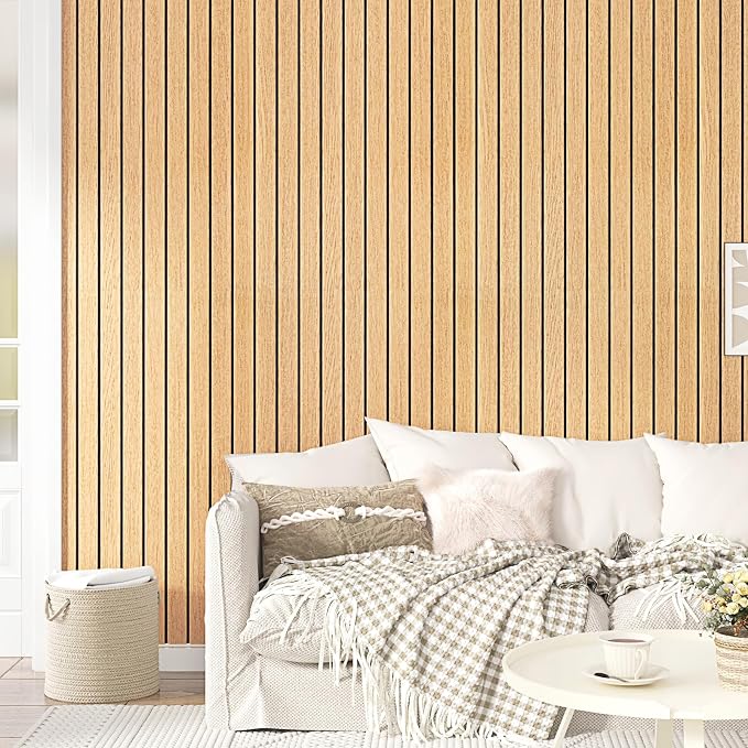 Brown Peel and Stick Wood Panels 3D Faux Wood Slat Wall Paneling | Removable Self Adhesive Wooden Slat Panel Wallpaper for Bedroom TV Background Cabinets PVC Plank Stick on Walls 11.8" x 118" - Image 3