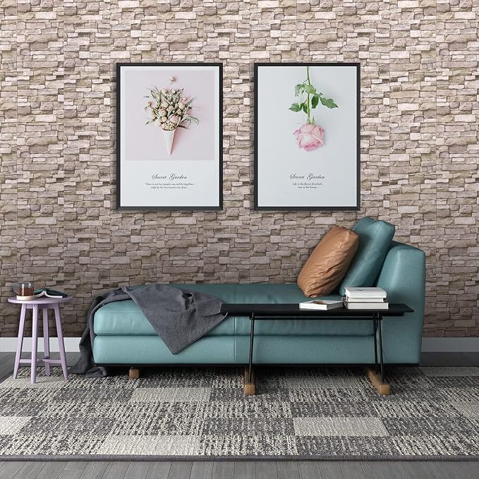 10PCS 3D Wall Panels Peel and Stick Foam 3D Brick Wallpaper Peel and Stick Faux Stone Wall Panel Self-Adhesive Wallpaper (10PCS, Rock Color) - Image 2
