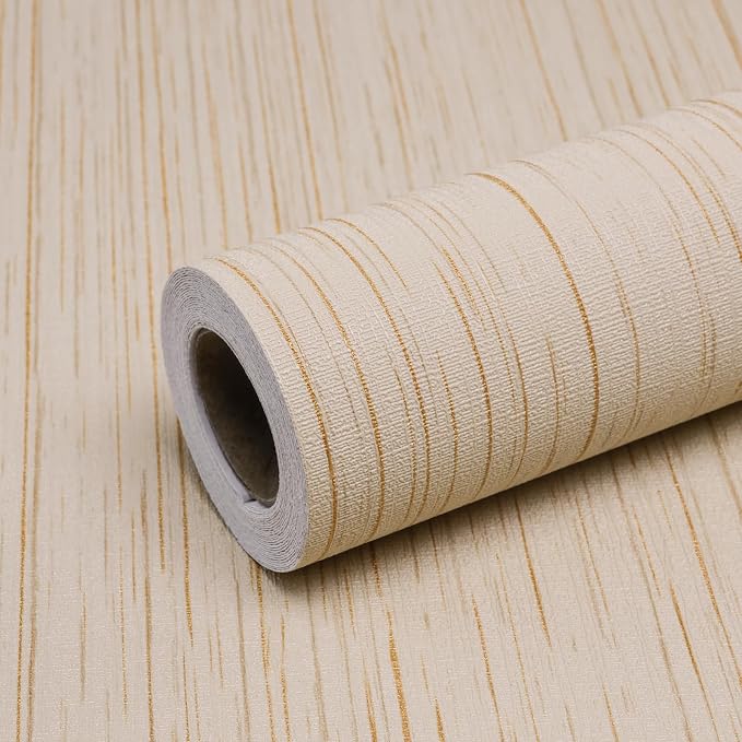 Beige Grasscloth Peel and Stick Wallpaper Vintage Texture Removable Waterproof Wallpaper for Room Walls, Cabinets, Furniture, Drawers, Desk A Set of 15.7"x300" by Qianglive