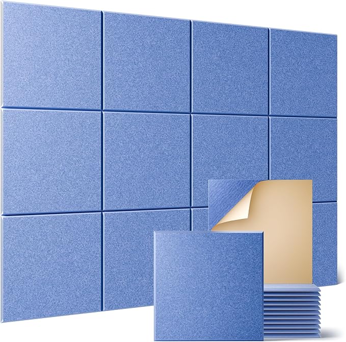 Sonicism 12 Pack Acoustic Wall Panels with Self-Adhesive, 12" X 12" X 0.4" Sound Proof Foam Panels, Decorative Soundproof Wall Panels, Sound Proof Absorbing Tiles for Home & Offices, Sky Blue by Sonicism