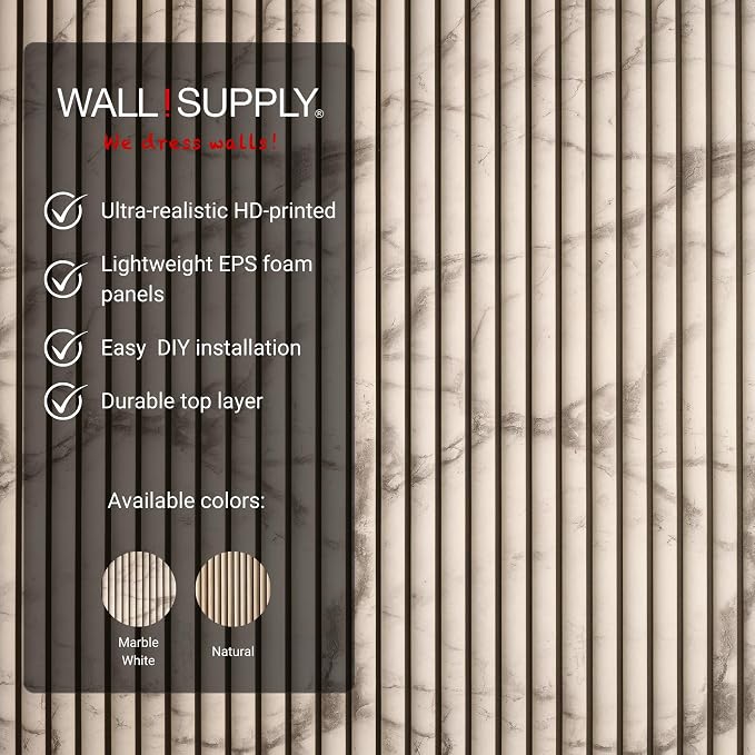 Wall!Supply 3D Wall Panels – Faux Marble Round Slatted – Home Decor Wallpaper Alternative for Living Room, Bedroom & Office – Easy DIY Installation – 4 Pack, Covers 24.96 Sq Ft | Lightweight EPS Foam, Wallpaper Alternative, Easy DIY Installation, Cover... - Image 3