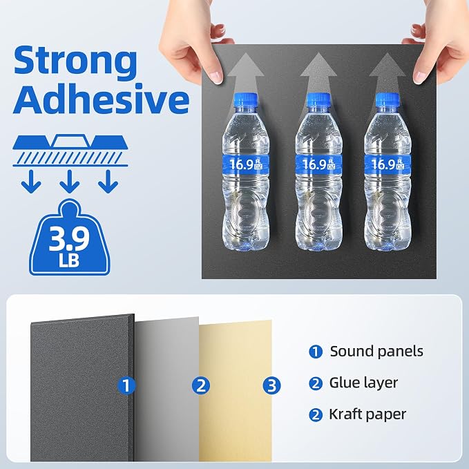 20 Pack Acoustic Panels with Self Adhesive Sound Proof Foam Panels for Wall | 12" X 12" X 0.4" High Density Soundproof Wall Panels, Brick Sound Absorbing Panels for Home Studio Office Decor - Black - Image 4