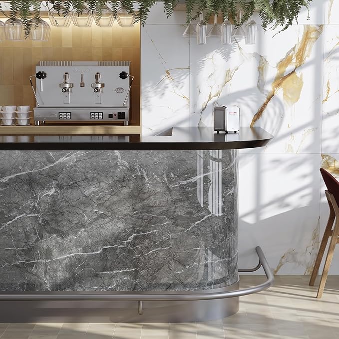 Marble Peel and Stick Waterproof Wall Paneling, 118" x 47" Bardiglio Grey Glossy Finish Self-Adhesive Backsplash Tile Vinyl Wall Panel for Kitchen Bathroom Wall Decor, Covers 38.75 Sq. Ft. - Image 9