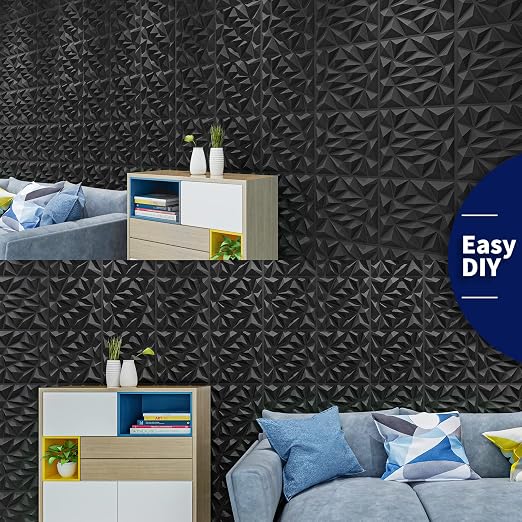 Art3dwallpanels 33 Pack 3D Wall Panels, Black PVC | Modern Raised 3D Wall Tiles, Waterproof Fireproof, 33 Sheets Large Pack, Easy DIY Mount for Residential Commercial Wall - Image 5