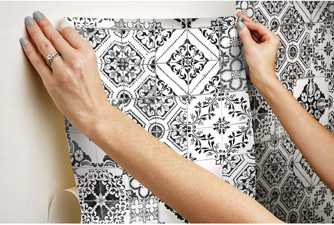 RoomMates RMK11282WP Black Mediterranean Tile Peel and Stick Wallpaper, Roll, Black - Image 7