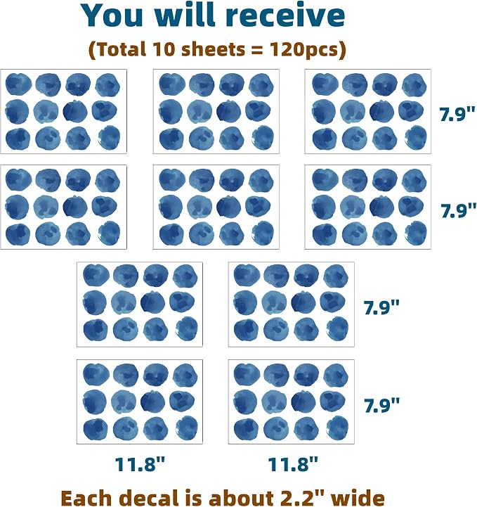 120pcs 2.2'' Sea Blue Polka Dots Wall Decals Nursery Watercolor Wall Stickers for Kids Removable Peel and Stick Waterproof Wall Art Decor for Classroom Living Room Bedroom (Sea Blue, 10 | Removable, waterproof, vinyl peel and stick wall art for nursery... - Image 3