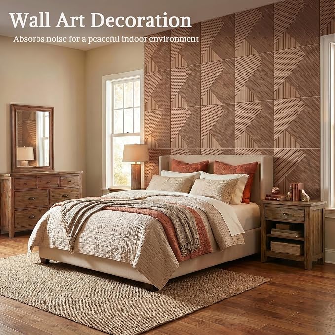 Acoustic Wall Panels, 8 Piece 23.62" X 23.62" Peel and Stick Wall Panels | High-Density Polyester Fiber Self Adhesive Soundproofing for Interior Wall Décor, Tri-Tone Chevron Weave - Image 7