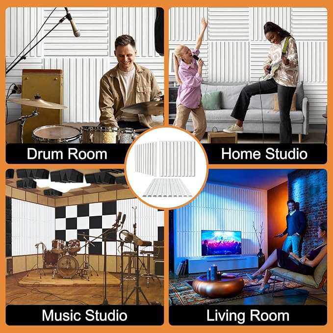 TroyStudio Slat Acoustic Sound Diffuser Panels, 19.7 X 19.7 X 0.5 inches 12 Pcs White PVC Plastic 3D Wall Panel, Recording Studio Acoustical Treatment Diffusion panel, Art Decorative Ceiling Tiles - Image 5