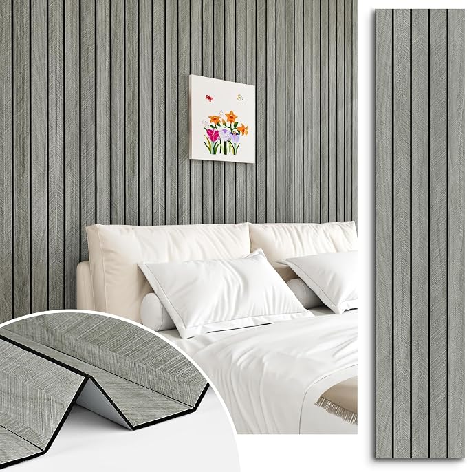 Grey Wood Wall Panels Textured Wood Slats 3D Soundproof Wall Panel | Peel and Stick Shiplap 11.8"x197" Wooden Panel Walls Decor Self Adhesive Wooden Panel Wallpaper for Studio Homes Ceiling by STICKEEP
