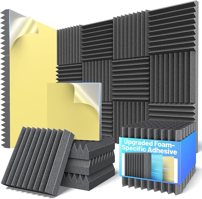Self-Adhesive Sound Proof Foam Panels For Walls High Density Acoustic Panel | 12 Pack Soundproof Wall Panels Fast-Expanding, 3”×12”×12” Sound Dampening Absorbing Panel for Gaming Studio Decor - Black by Unknown