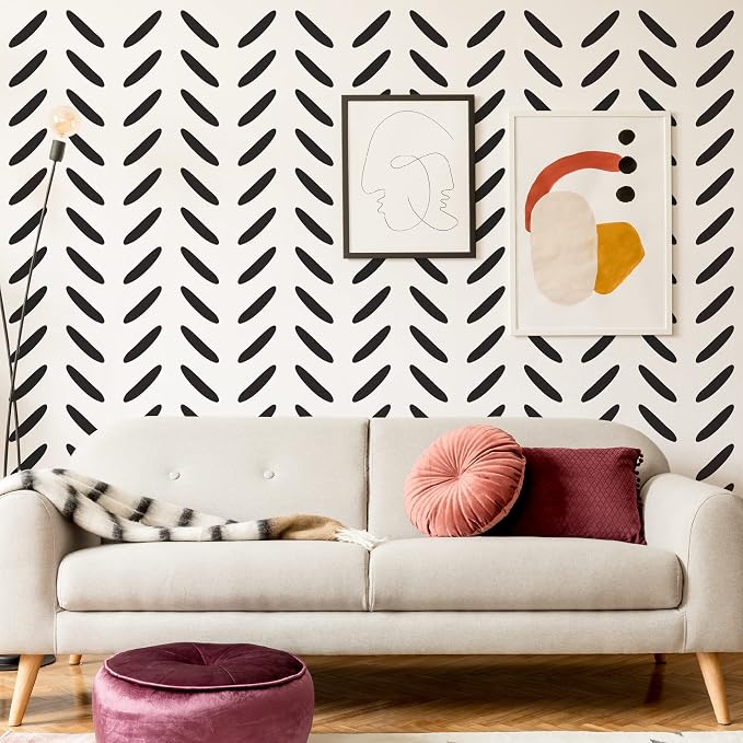 Herringbone Black Stripe Wall Decals with a Reference Template | Modern boho accent wall with 120 spaced herringbone line stripes. Matte vinyl peel & stick for home, office, dorm, hallway. - Image 3