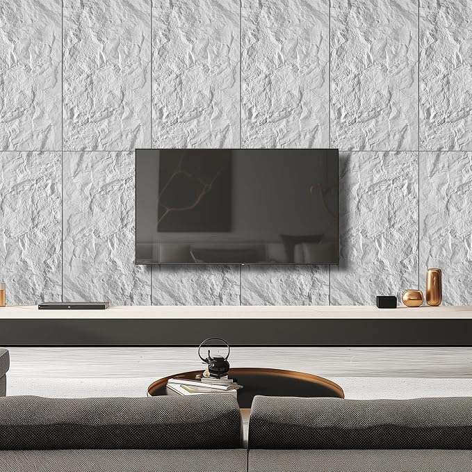Faux Stone Wall Panel 43.3''x23.6'', Mountain Rock Design, White | 4 Pack PU Stone Wall Panels for Interior Wall Decor, Bedroom, Living Room, Office - Image 6