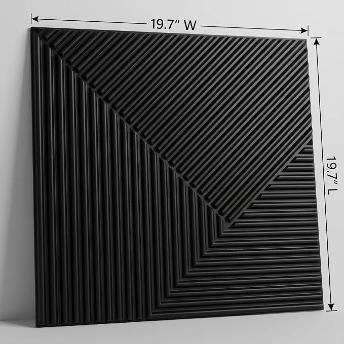 3D Wall Panels for Interior Wall Decor, PVC, Matte Black | 19.7x19.7 Inch, 12 Pack 32 Sq Ft, Waterproof, Decorative Textured Tile, Paintable, Fire Resistant, Lightweight Modern Accent - Image 2