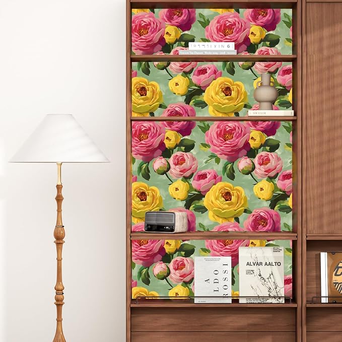 BOKEBEVE Floral Wallpaper Peel and Stick Boho Pink Green 17.5 x 393.7In | Extra Long Removable Renter Friendly Colorful Watercolor Wall Paper for Bedroom Bathroom Living Room Feature Accent Wall - Image 4