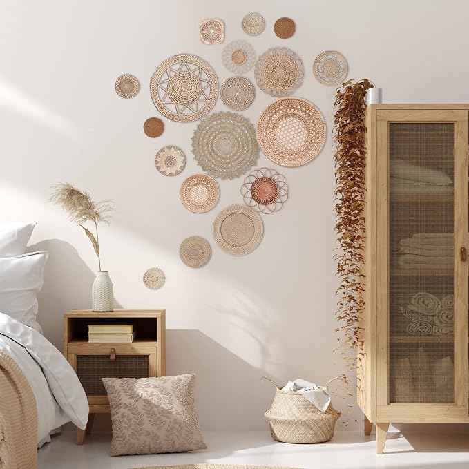 Glenmal 18 Pcs Boho Basket Wall Decals Round Wall Sticker Modern Decor Peel and Stick Decor Sticker Removable Boho Stickers Rustic Art for Bedroom Office, Stickers Only(Elegant Style) - Image 7