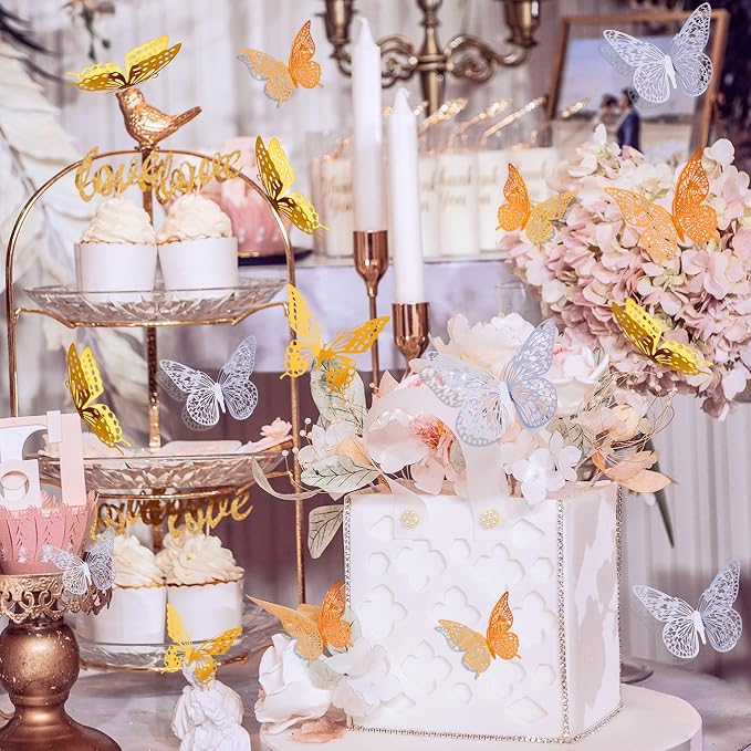 SAOROPEB 3D Butterfly Wall Decor, 72 Pcs 3 Styles 3 Sizes, Removable Metallic Wall Decor Sticker Room Mural Decals for Kids Bedroom Nursery Classroom Party Decoration Wedding Decor DIY Gift (3 Color) | 3 Styles 3 Sizes, Removable Wall Decor Sticker Roo... - Image 3