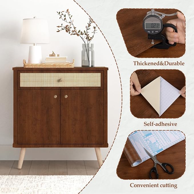 Wood Peel and Stick Wallpaper, Contact Paper for Classroom Home Decor | 11.8"x78.7" Self-Adhesive Medium Walnut Wood Plank Film, Farmhouse Decor for Bulletin Board Desk Cabinet & Home Renovation - Image 2
