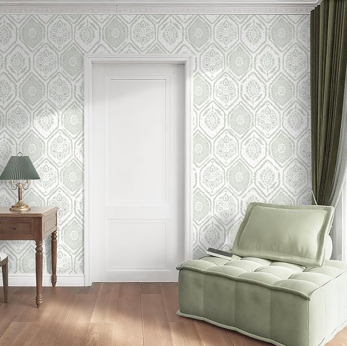 HeloHo Peel and Stick Wallpaper Green Contact Paper Boho Wall Paper Modern Geometric Removable Self Adhesive Wallpapers for Bedroom Bathroom Cabinet Waterproof Decor Vinyl Rolls 78.8" X 17.3" - Image 8