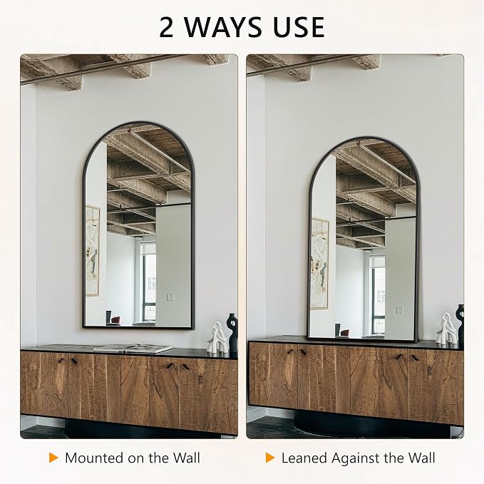 Arched Bathroom Mirror for Wall, 55" x 35" Metal Frame Vanity Mirror, Black - Image 7