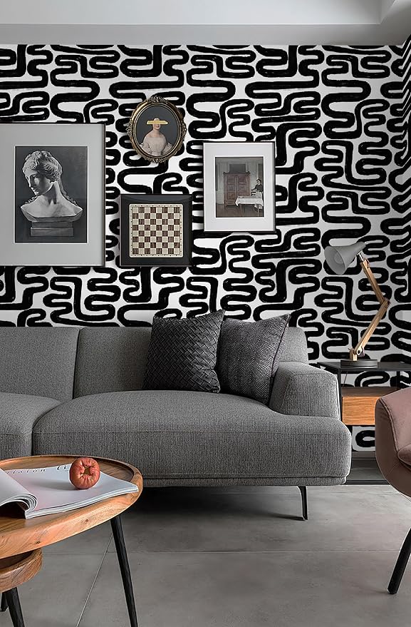 Peel and Stick Wallpaper Black and White Wall Paper Modern Geometric Self-Adhesive Removable Contact Paper Thicken Waterproof Easy to Clean Decorative for Bedroom Bathroom Film 17.3in x 197in - Image 8