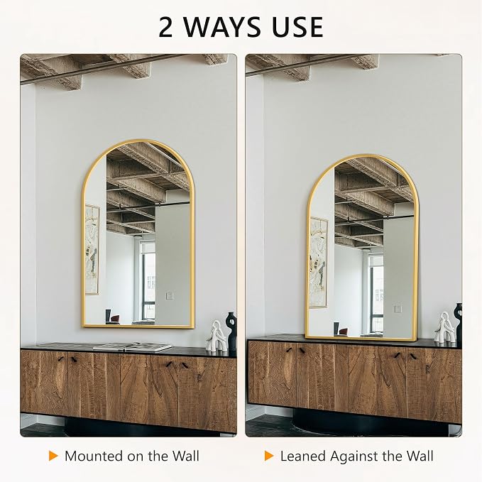 Arched Bathroom Mirror for Wall, 50" x 30" Metal Frame Vanity Mirror, Gold - Image 6