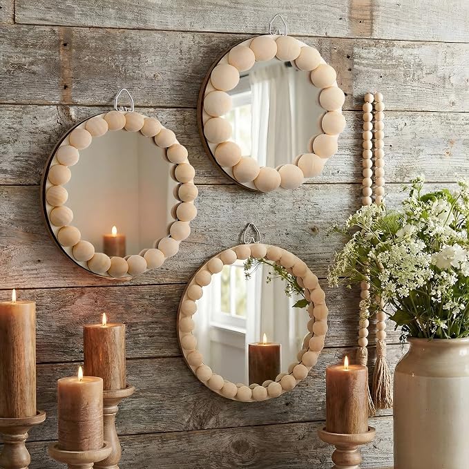 Novabright 3 Pcs Boho Mirror Wall Decor 4.72 Inch Small Round Circle Decorative Mirrors with Wood Bead Hanging Wall Art for Farmhouse Rustic Home Living Room, Bedroom, Bathroom, Entryway by Unknown